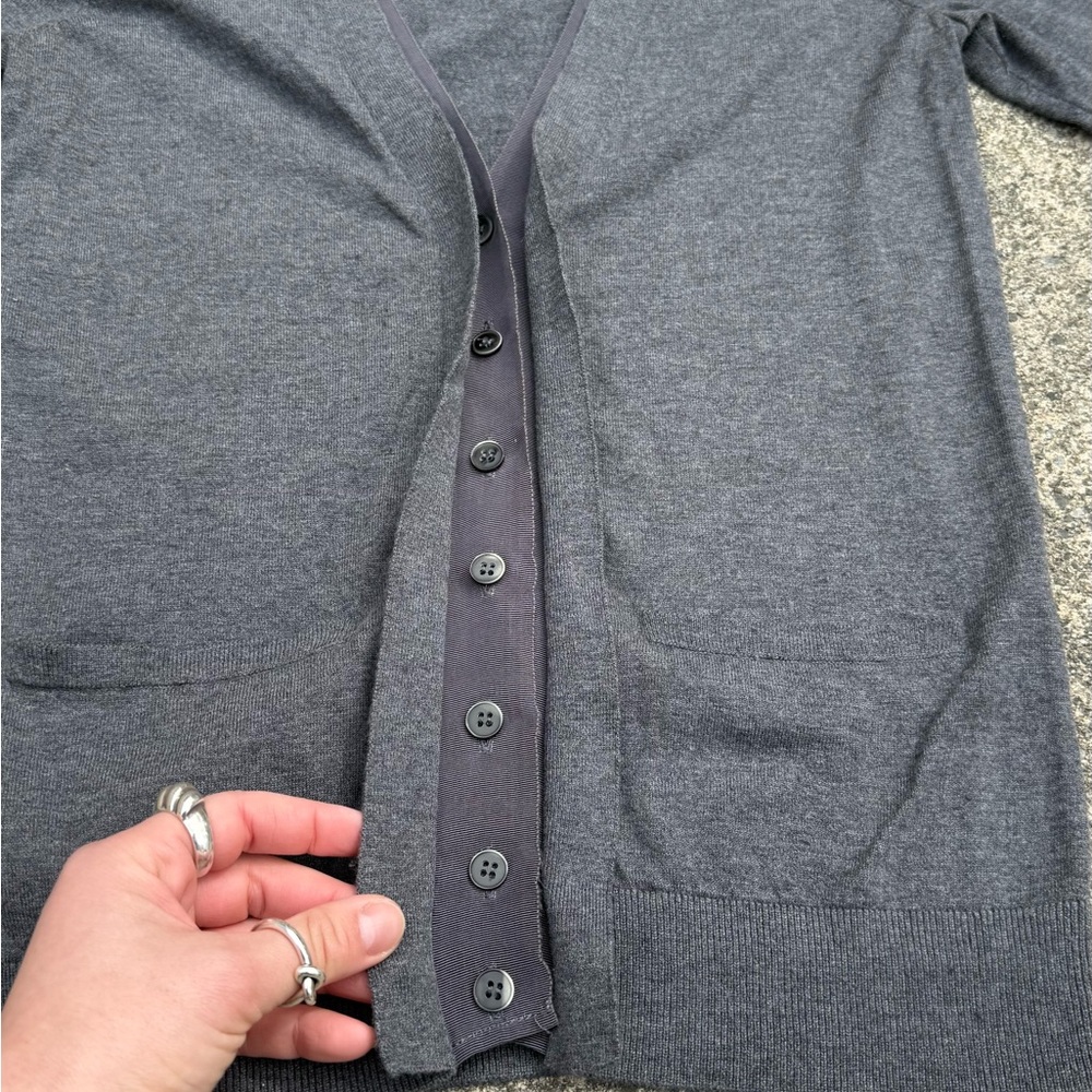 Ann Taylor Gray Open-Front Long Sleeve Cardigan Sweater with Pockets, Size S - Picture 3 of 10